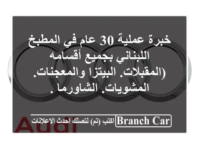 خبرة عملية 30 عام في المطبخ اللبناني بجميع أقسامه (المقبلات. البيتزا والمعجنات. المشويات. الشاورما .