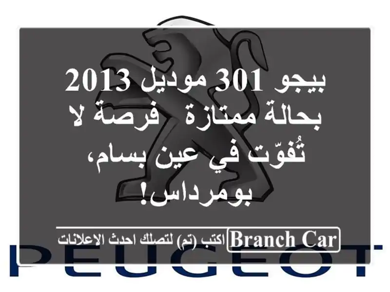 بيجو 301 موديل 2013 بحالة ممتازة - فرصة لا تُفوّت في...