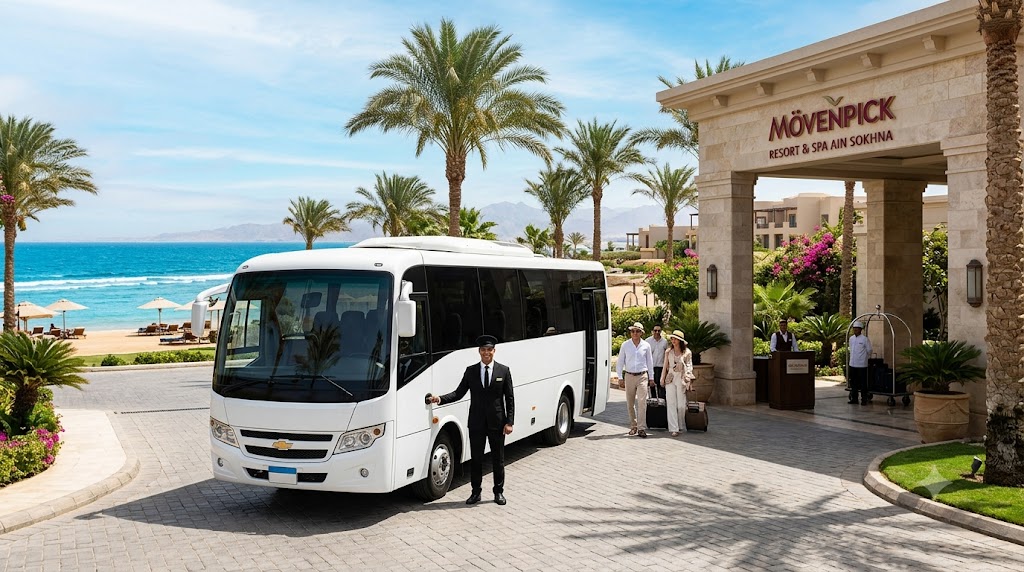 Location de bus Chevrolet 33 places avec chauffeur pour Ain Sokhna depuis Le Caire – Transport touristique confortable en Égypte