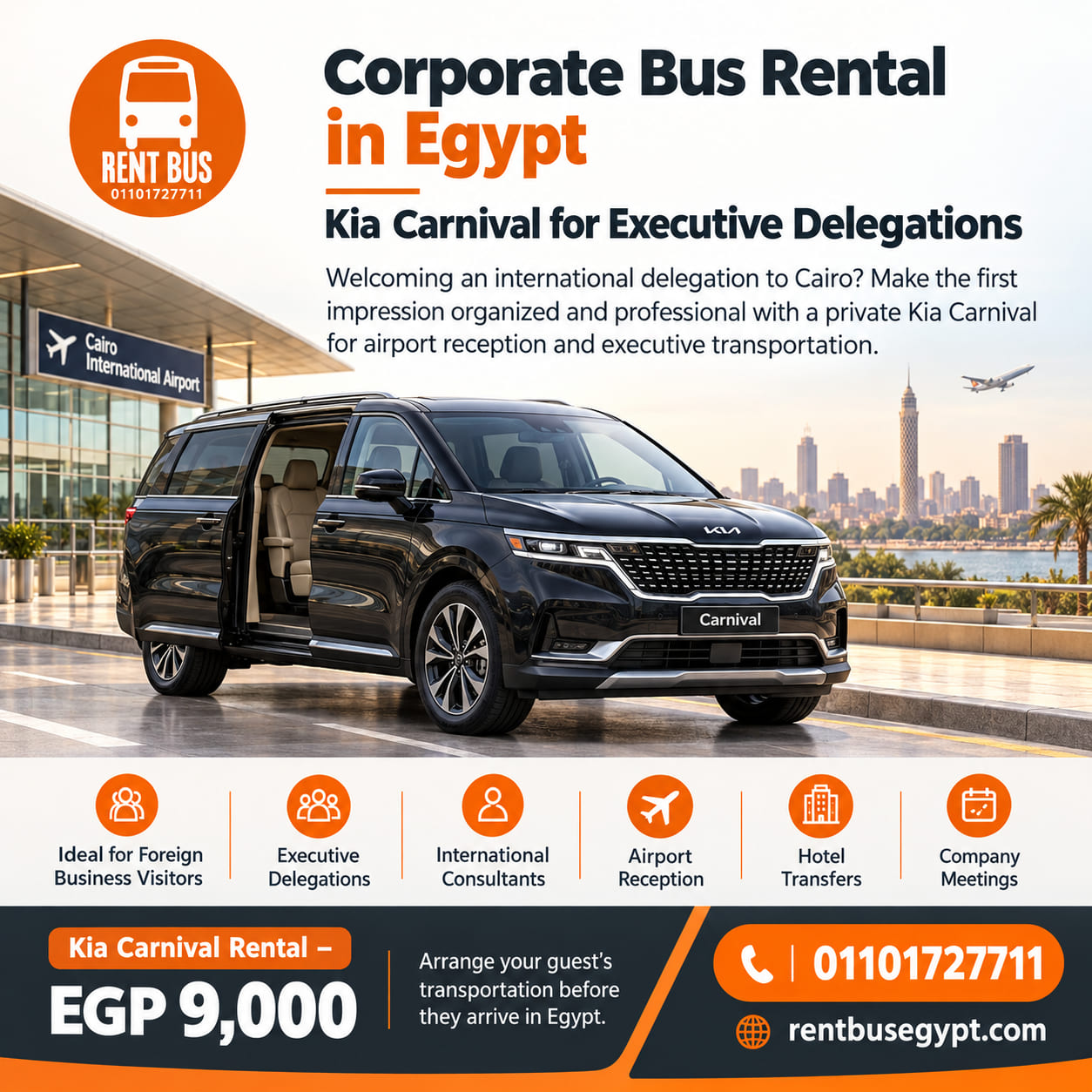Corporate Bus Rental in Egypt | Kia Carnival for Executive Delegations