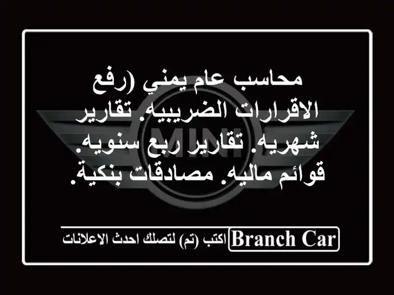 محاسب عام يمني (رفع الاقرارات الضريبيه. تقارير شهريه. تقارير ربع سنويه. قوائم ماليه. مصادقات بنكية.