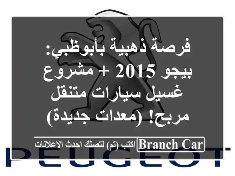 فرصة ذهبية بأبوظبي: بيجو 2015 + مشروع غسيل سيارات...