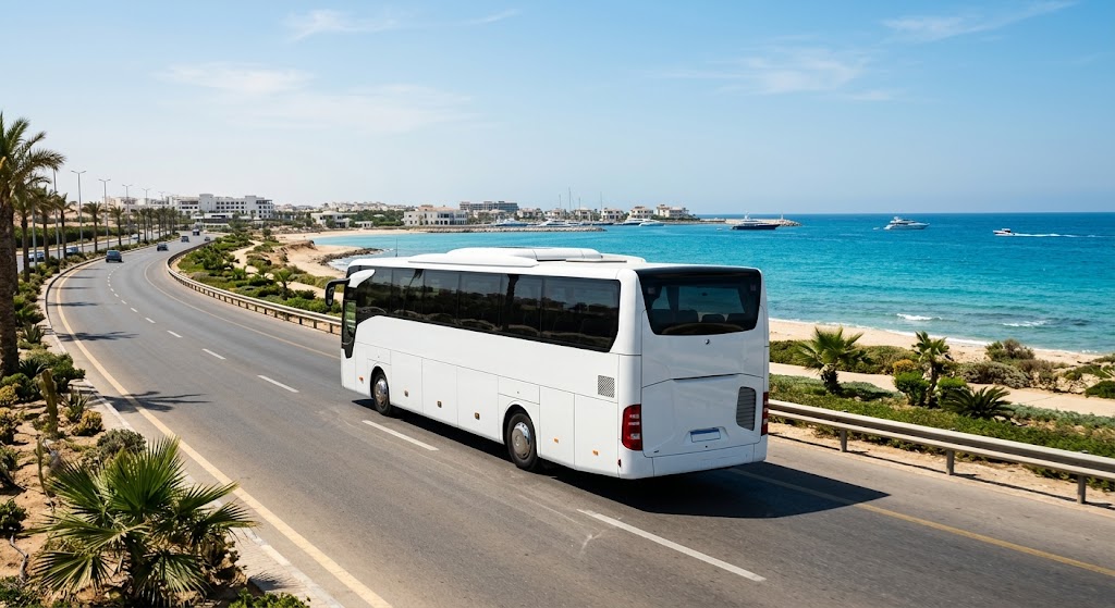 Mercedes 50 Seater Bus Rental from Cairo to Marassi – North Coast
