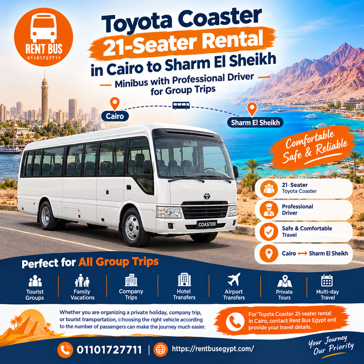 Toyota Coaster 21-Seater Rental in Cairo to Sharm El Sheikh | Minibus with Professional Driver...