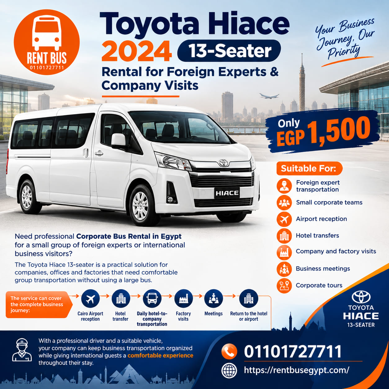 Toyota Hiace 13-Seater Rental for Foreign Experts & Company Visits
