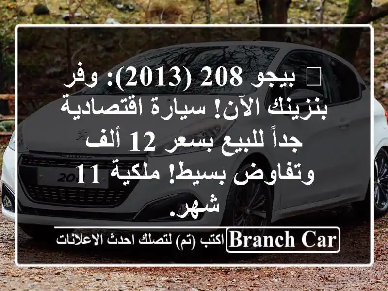 🔥 بيجو 208 (2013): وفر بنزينك الآن! سيارة اقتصادية...